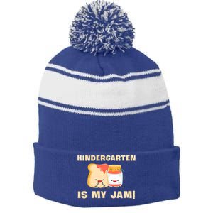 Kindergarten Is My Jam Funny Kindergarten Teachers Gift Stripe Pom Pom Beanie