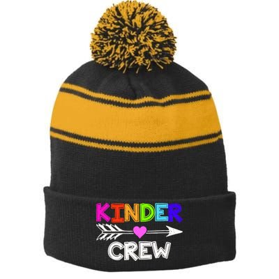 Kinder Crew Kindergarten Teacher Stripe Pom Pom Beanie