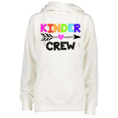 Kinder Crew Kindergarten Teacher Womens Funnel Neck Pullover Hood