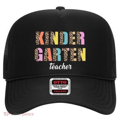 Kinder Garten Teacher Leopard Logo High Crown Mesh Back Trucker Hat