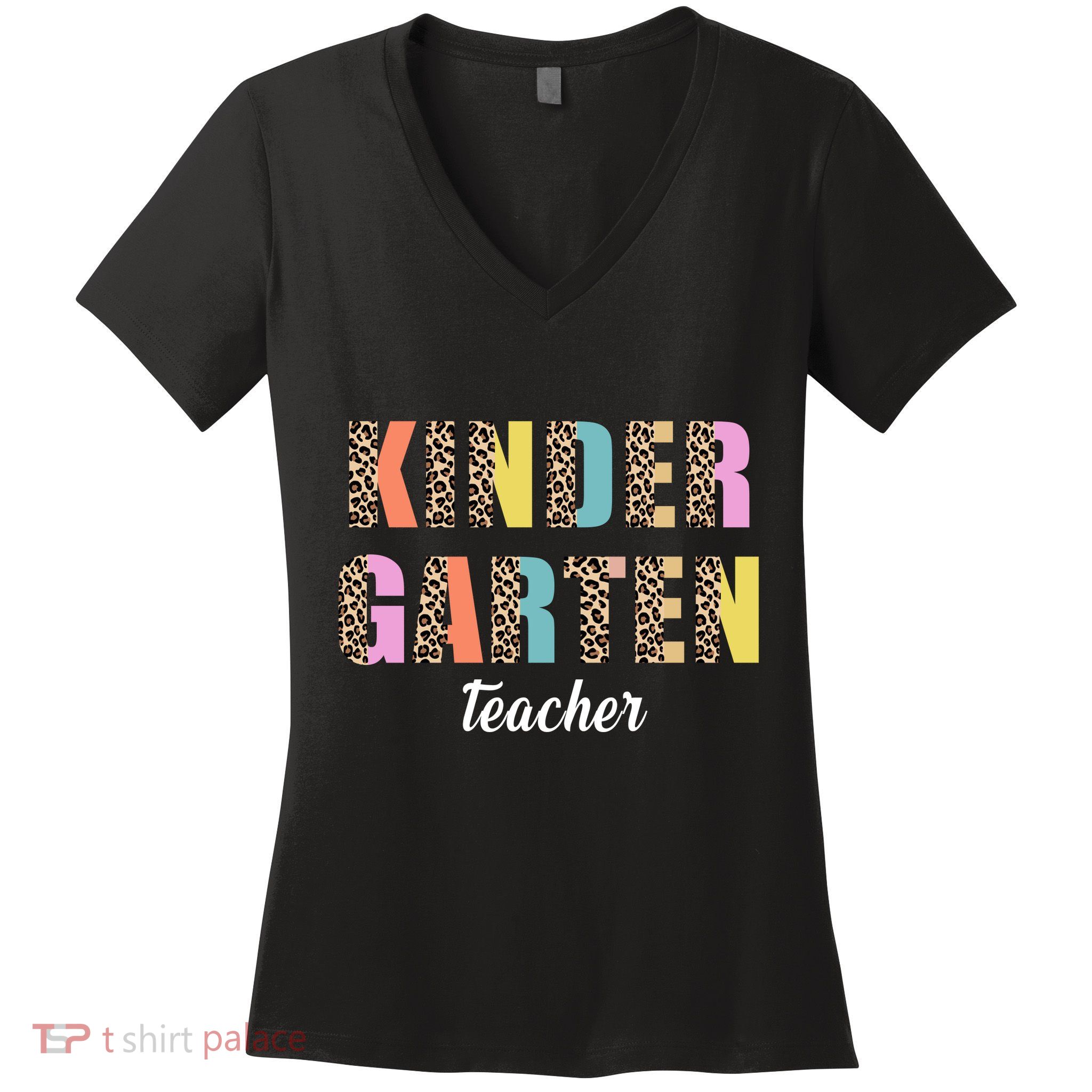 Kinder Garten Teacher Leopard Logo Women's V-Neck T-Shirt