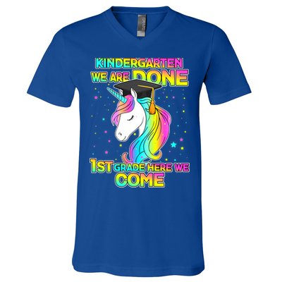Kindergarten We Are Done 1st Grade Here We Come V-Neck T-Shirt