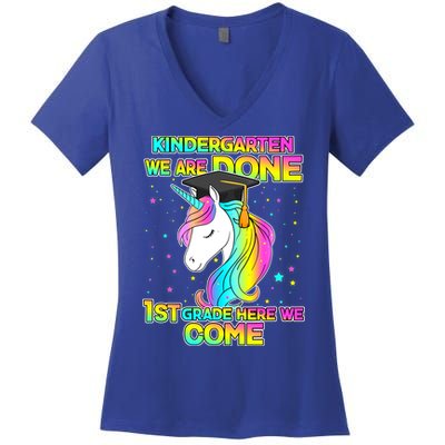 Kindergarten We Are Done 1st Grade Here We Come Women's V-Neck T-Shirt