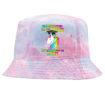 Kindergarten We Are Done 1st Grade Here We Come Tie-Dyed Bucket Hat