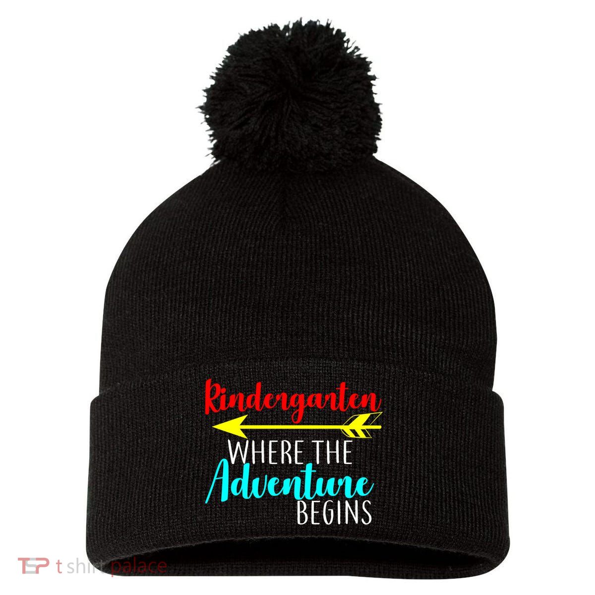 Kindergarten Where The Adventure Begins Pom Pom 12in Knit Beanie