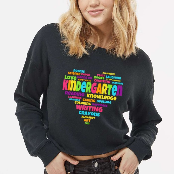 Kindergarten Word Marks Heart Cropped Pullover Crew
