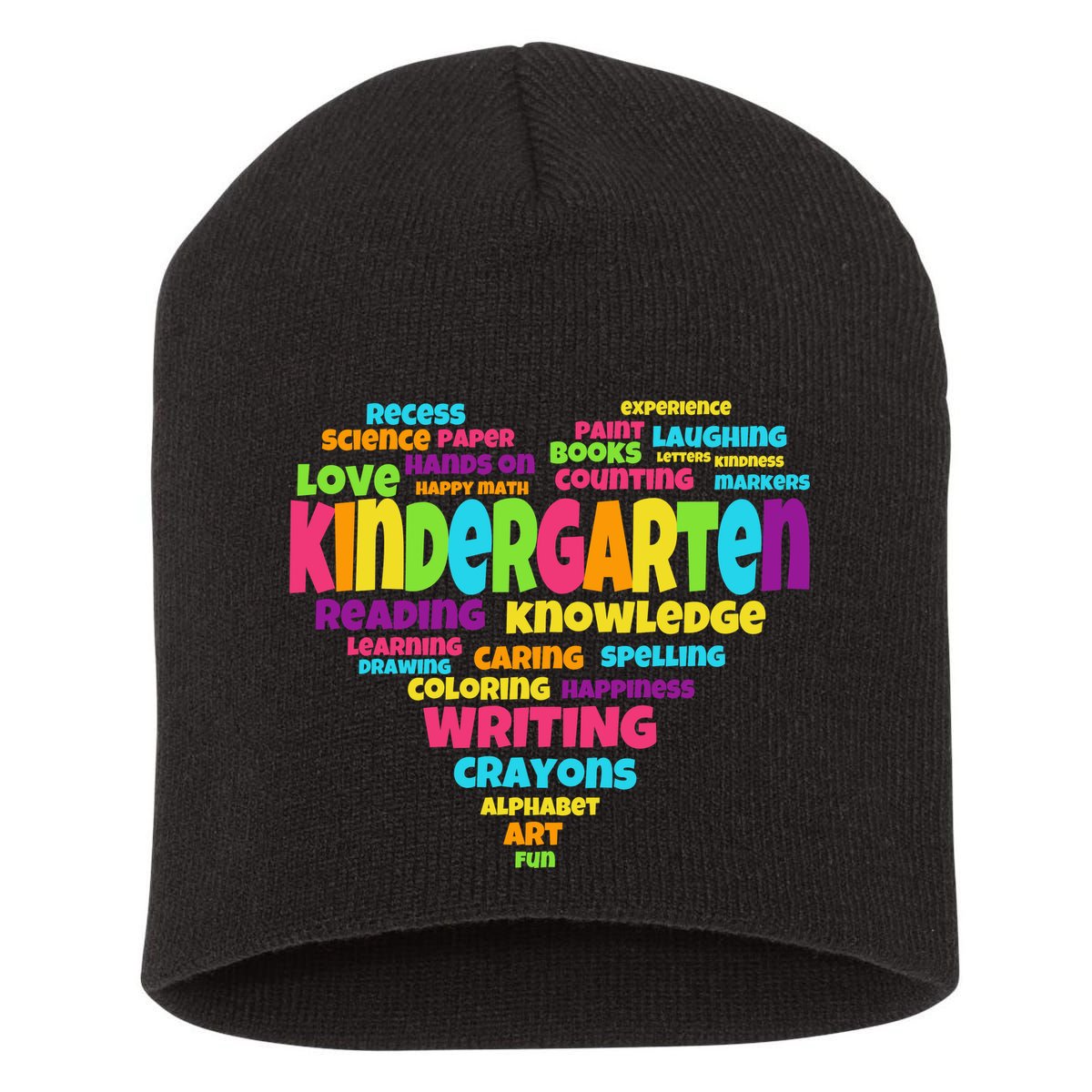 Kindergarten Word Marks Heart Short Acrylic Beanie