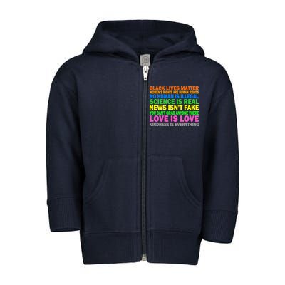 Kindness Is Everything Love Is Love Toddler Zip Fleece Hoodie