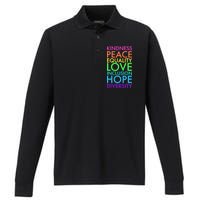 Kindness Peace Equality Love Hope Diversity Performance Long Sleeve Polo