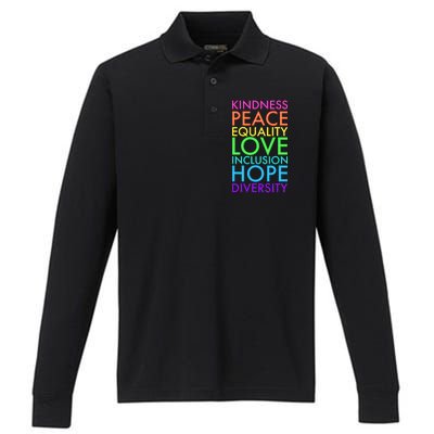 Kindness Peace Equality Love Hope Diversity Performance Long Sleeve Polo