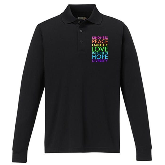 Kindness Peace Equality Love Hope Diversity Performance Long Sleeve Polo