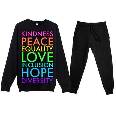 Kindness Peace Equality Love Hope Diversity Premium Crewneck Sweatsuit Set