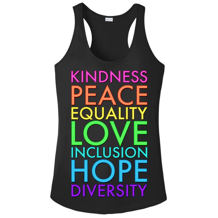 Kindness Peace Equality Love Hope Diversity Ladies PosiCharge Competitor Racerback Tank