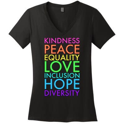 Kindness Peace Equality Love Hope Diversity Women's V-Neck T-Shirt