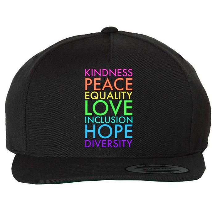 Kindness Peace Equality Love Hope Diversity Wool Snapback Cap