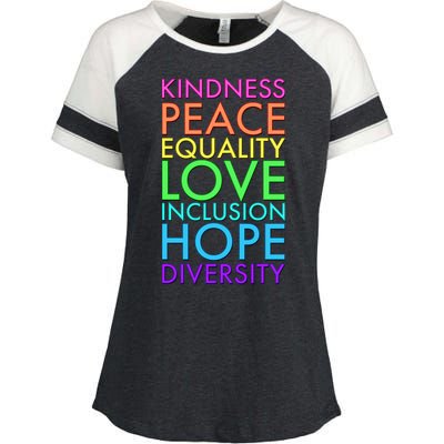 Kindness Peace Equality Love Hope Diversity Enza Ladies Jersey Colorblock Tee