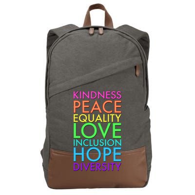 Kindness Peace Equality Love Hope Diversity Cotton Canvas Backpack