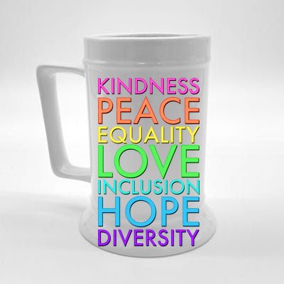 Kindness Peace Equality Love Hope Diversity Beer Stein