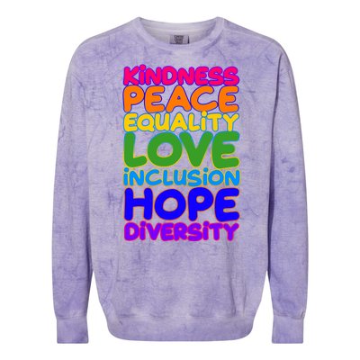 Kindness Peace Equality Love Inclusion Hope Diversity Rainbow Colorblast Crewneck Sweatshirt