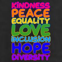 Kindness Peace Equality Love Inclusion Hope Diversity Rainbow 7 Panel Mesh Trucker Snapback Hat