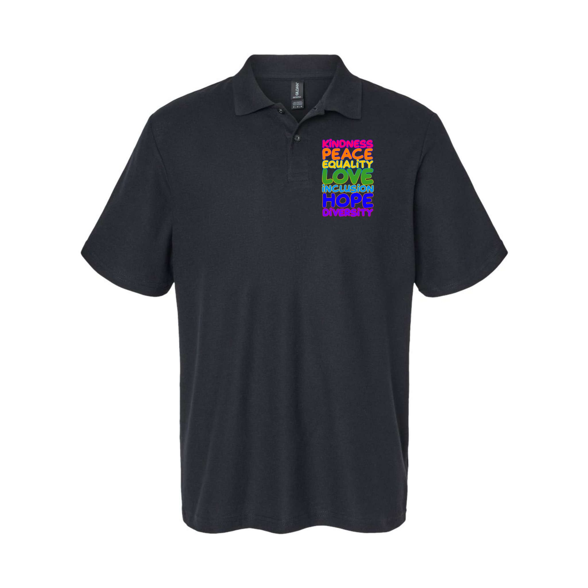 Kindness Peace Equality Love Inclusion Hope Diversity Rainbow Polo