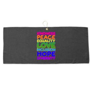 Kindness Peace Equality Love Inclusion Hope Diversity Rainbow Large Microfiber Waffle Golf Towel