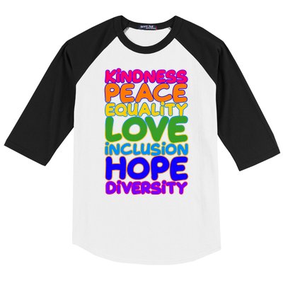 Kindness Peace Equality Love Inclusion Hope Diversity Rainbow Baseball Sleeve Shirt