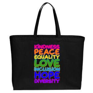 Kindness Peace Equality Love Inclusion Hope Diversity Rainbow Cotton Canvas Jumbo Tote