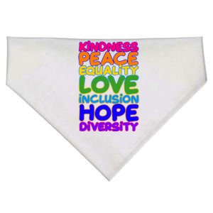 Kindness Peace Equality Love Inclusion Hope Diversity Rainbow USA-Made Doggie Bandana