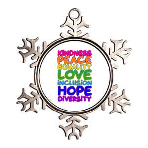 Kindness Peace Equality Love Inclusion Hope Diversity Rainbow Metallic Star Ornament