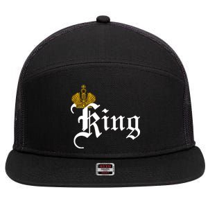 King Crown Old English Logo 7 Panel Mesh Trucker Snapback Hat