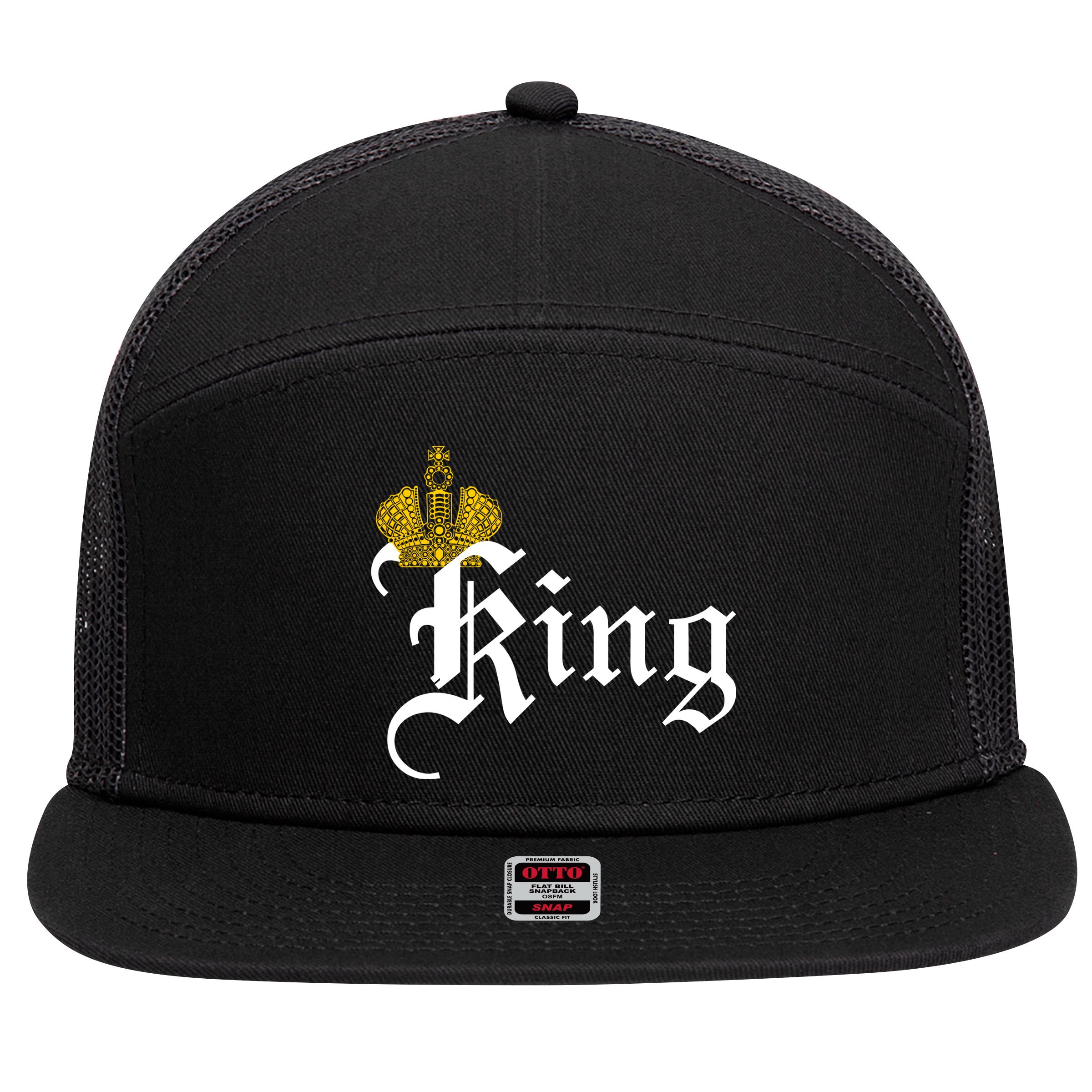 King Crown Old English Logo 7 Panel Mesh Trucker Snapback Hat