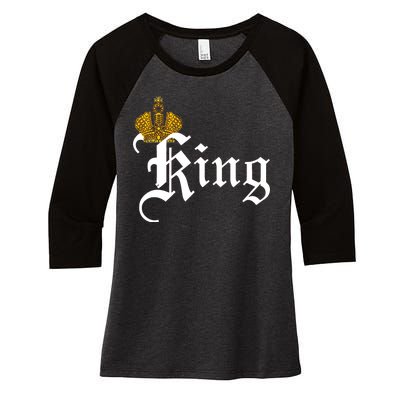 King Crown Old English Logo Women's Tri-Blend 3/4-Sleeve Raglan Shirt