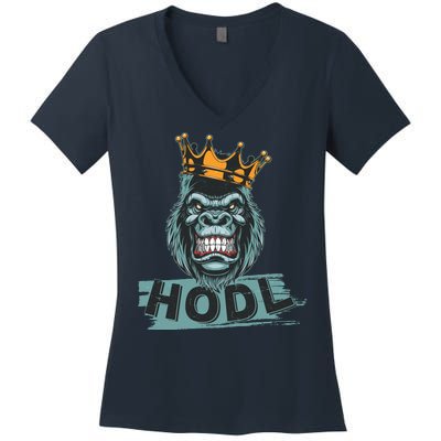 King Gorilla Apes HODL Wall Street Stock Market Women's V-Neck T-Shirt