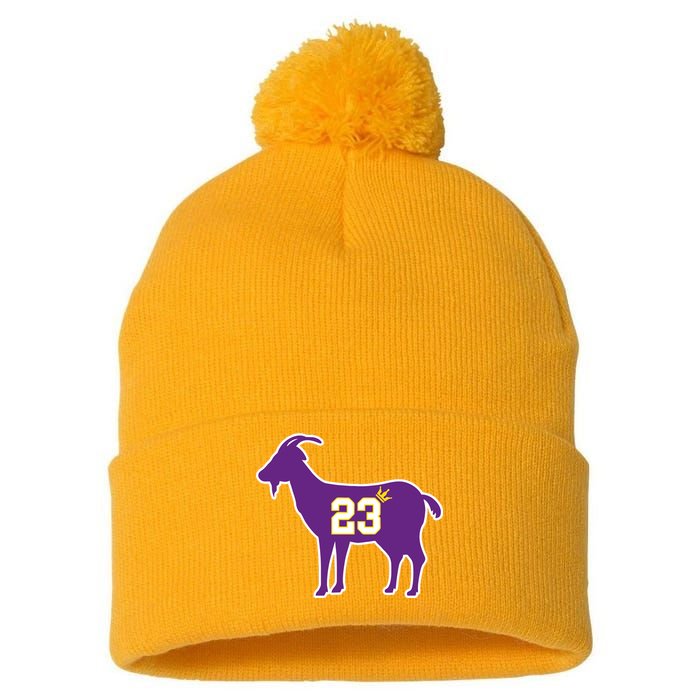 King LA Bron The Goat 23 Basketball Pom Pom 12in Knit Beanie