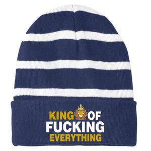 King Of Fucking Everything Striped Beanie with Solid Band