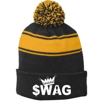 King Of Swag Stripe Pom Pom Beanie