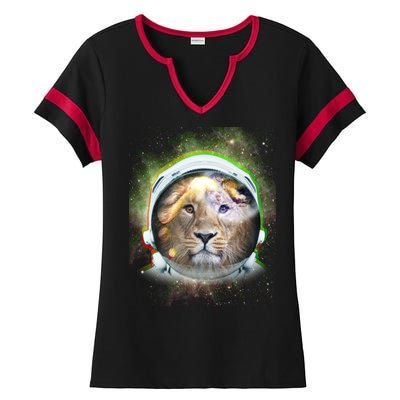 King Of The Universe Lion Space Astronaut Helmet Ladies Halftime Notch Neck Tee