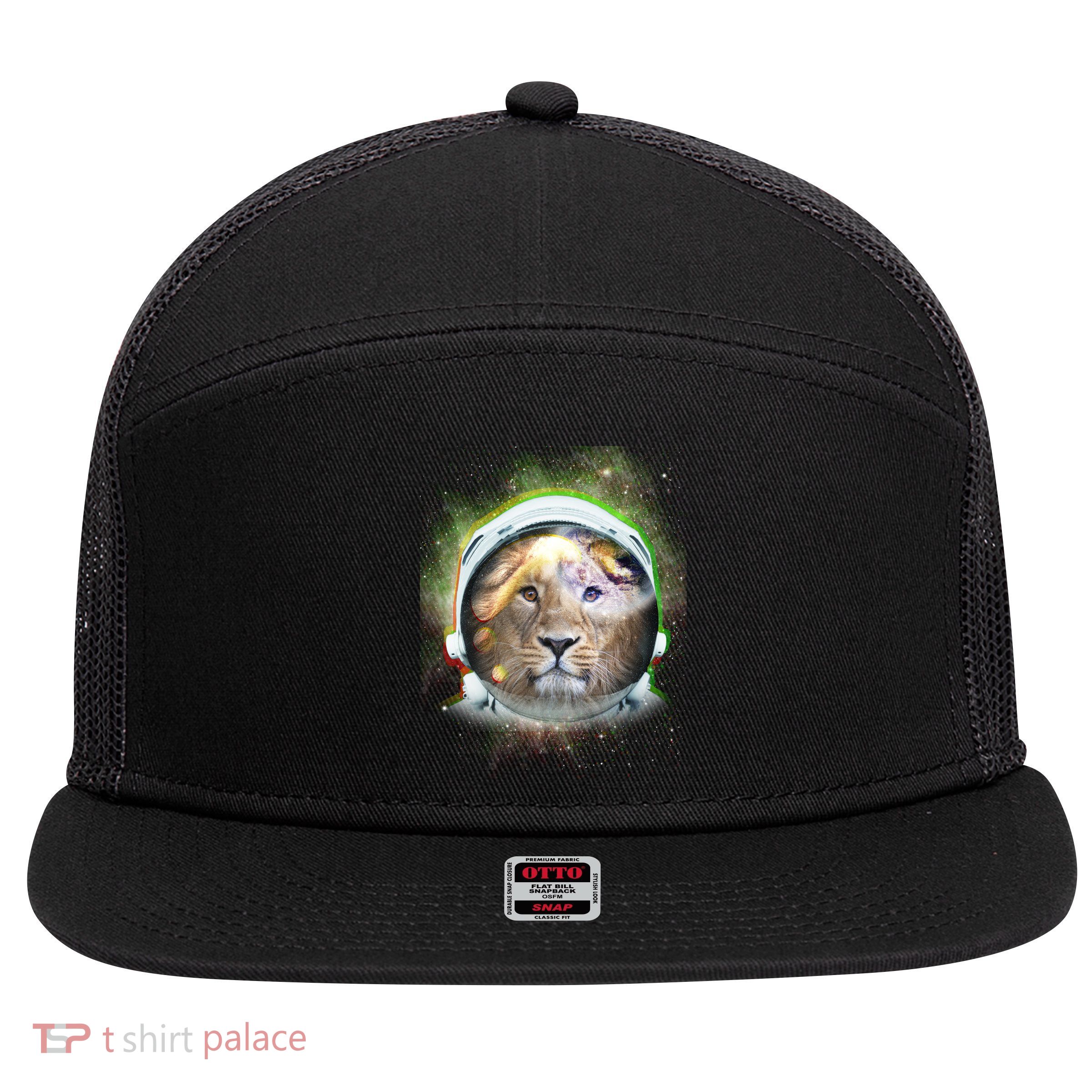 King Of The Universe Lion Space Astronaut Helmet 7 Panel Mesh Trucker Snapback Hat