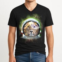 King Of The Universe Lion Space Astronaut Helmet V-Neck T-Shirt