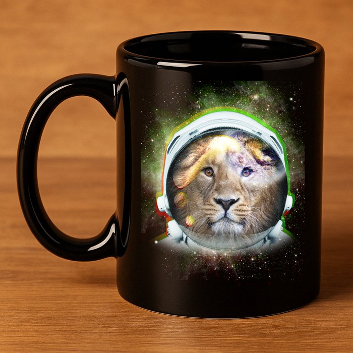 King Of The Universe Lion Space Astronaut Helmet 11oz C Handle Ceramic Mug