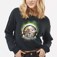 King Of The Universe Lion Space Astronaut Helmet Cropped Pullover Crew