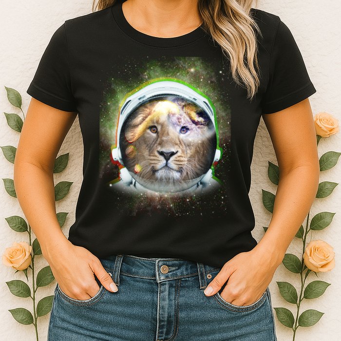 King Of The Universe Lion Space Astronaut Helmet Womens T-Shirt