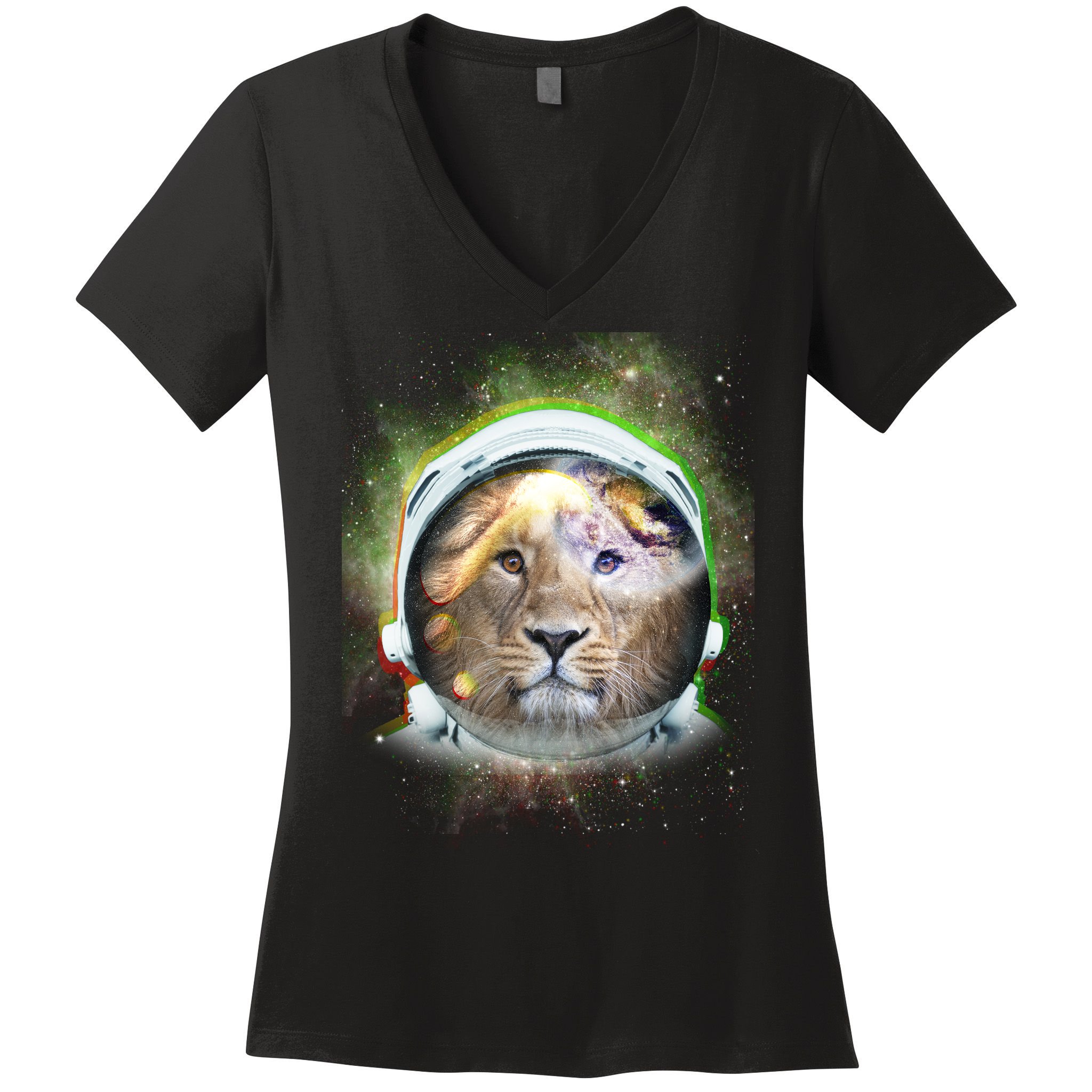 King Of The Universe Lion Space Astronaut Helmet Women's V-Neck T-Shirt