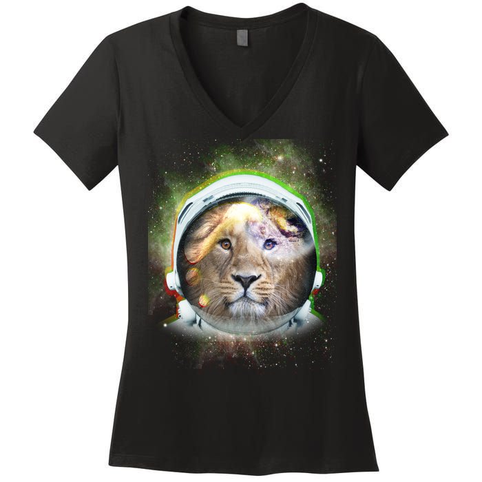 King Of The Universe Lion Space Astronaut Helmet Women's V-Neck T-Shirt