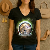 King Of The Universe Lion Space Astronaut Helmet Women's V-Neck T-Shirt