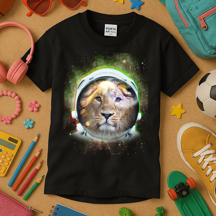 King Of The Universe Lion Space Astronaut Helmet Kids T-Shirt