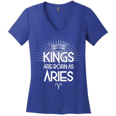 Kings Are Born As Aries Women's V-Neck T-Shirt