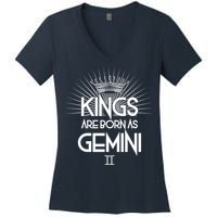 Kings Are Born As Gemini Women's V-Neck T-Shirt