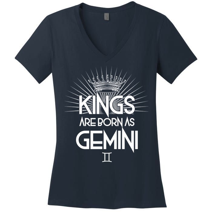 Kings Are Born As Gemini Women's V-Neck T-Shirt
